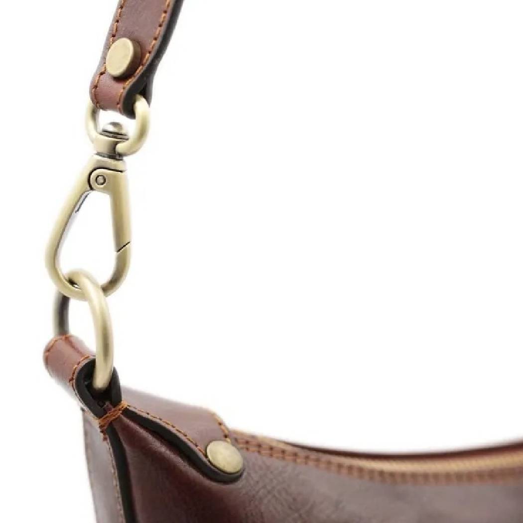 Elegant Brown Leather Handbag with Reinforced Handle