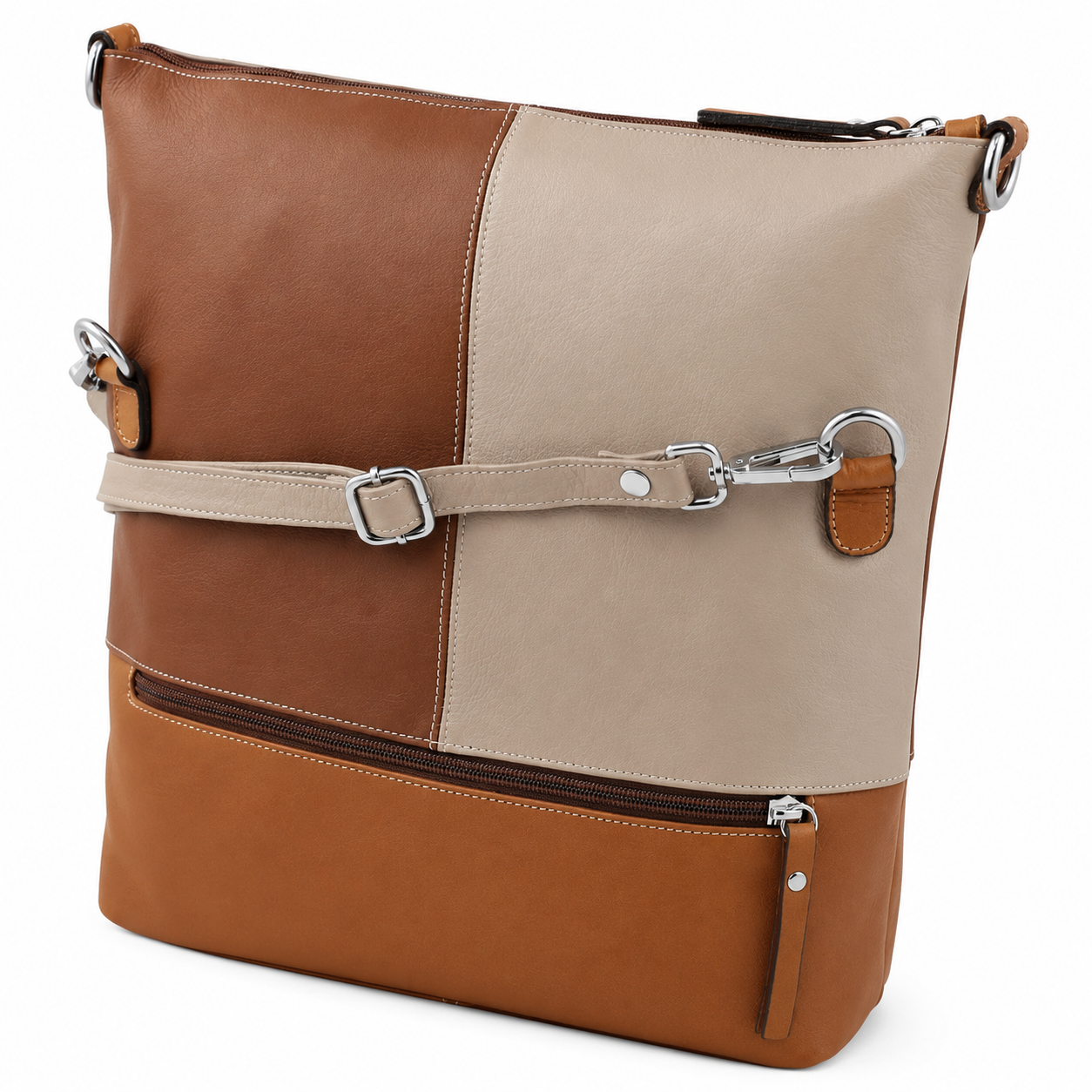 Multicolor Brown Leather Convertible Bag