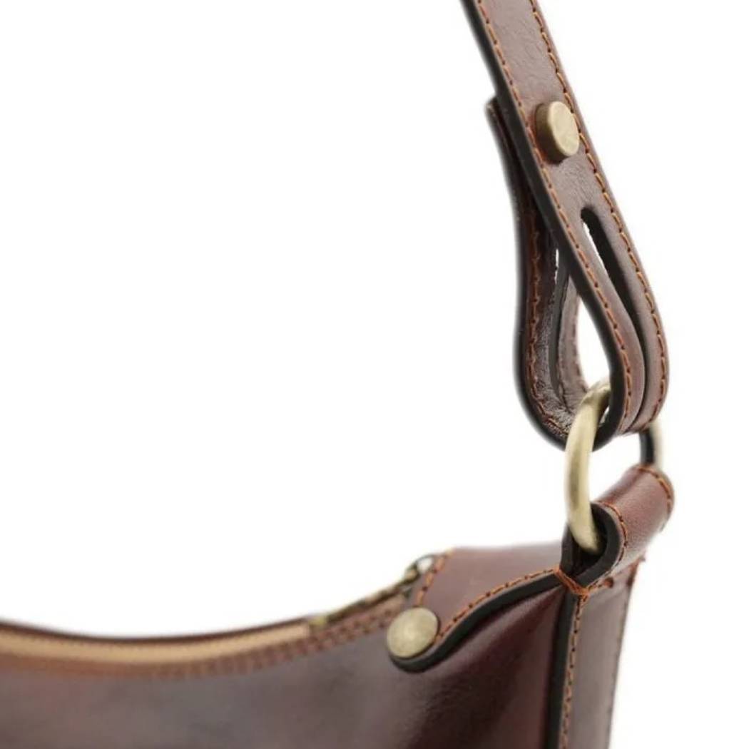 Elegant Brown Leather Handbag with Reinforced Handle