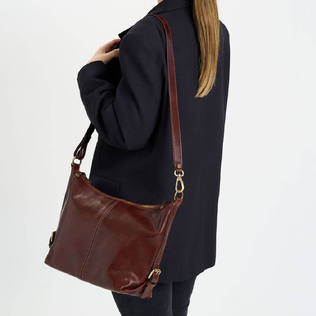 Elegant Brown Leather Handbag with Reinforced Handle