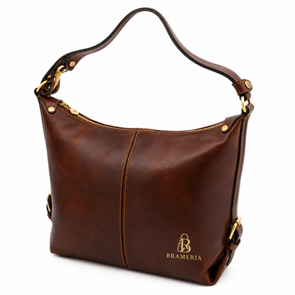 Elegant Brown Leather Handbag with Reinforced Handle