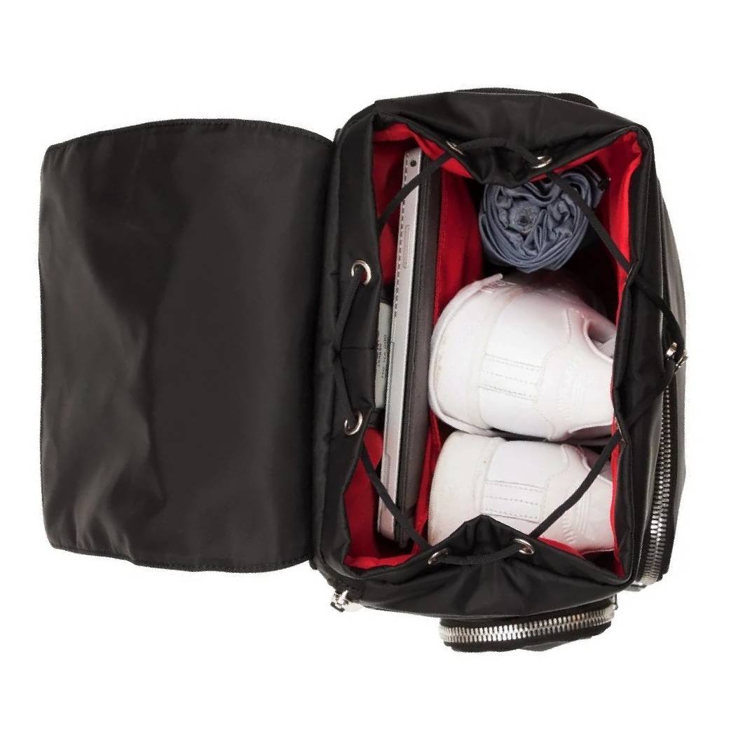 Drawstring Laptop Backpack - Black