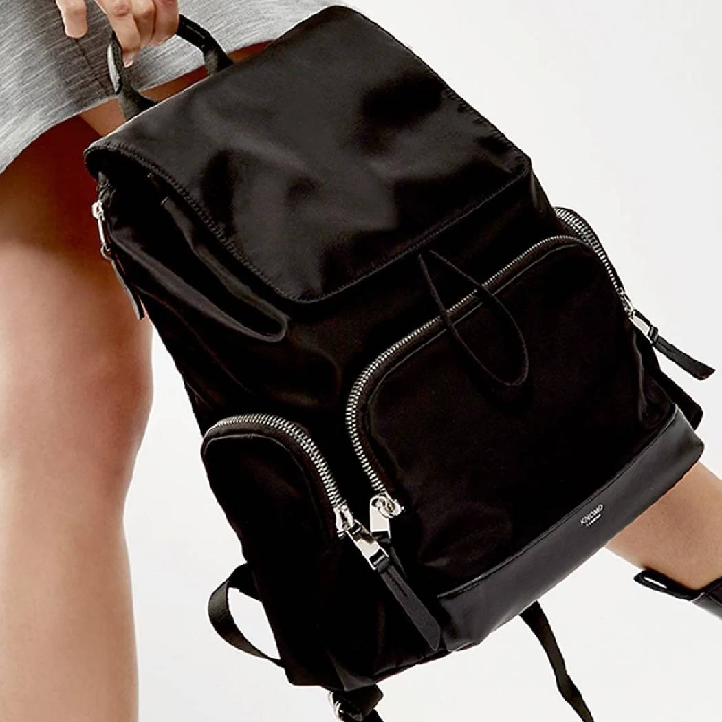 Drawstring Laptop Backpack - Black