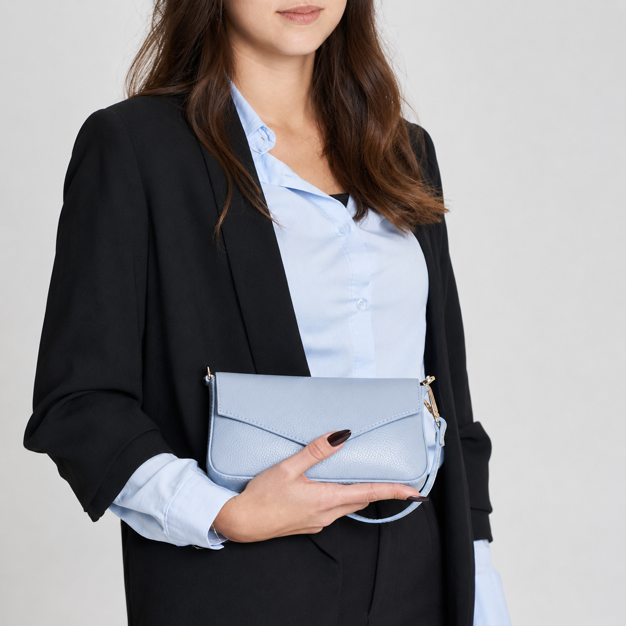 Light Blue Leather Crossbody Clutch